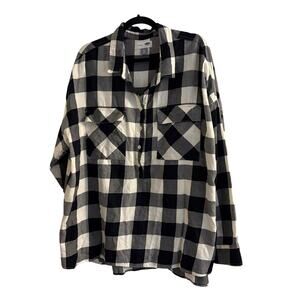 Old Navy Flannel Top Shirt Black & White Checkered Country Woman’s  XXL Cotton